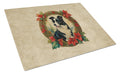 Border Collie Christmas Flowers Cutting Board Tempered Glass Kitchen Cutting Surface, Heat Resistant Chopping, Non-Slip Feet, Food Prep & Serving