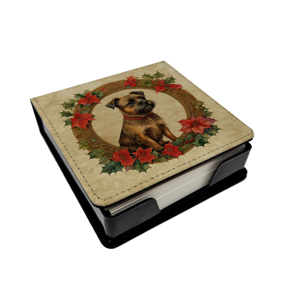 Border Terrier Christmas Flowers PU Leather Note Paper Holder with Artist-Designed Cover, Desk Accessory, Office Gift