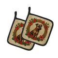 Border Terrier Christmas Flowers Pot Holder Set of 2 Heat Resistant Quilted Hot Pads 7.5 x 7.5 Inch, Insulated Kitchen Trivets for Cooking & Baking