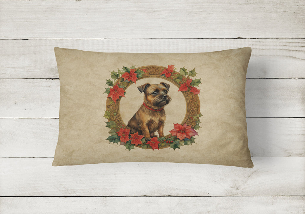 Border Terrier Christmas Flowers Decorative Throw Pillow 12x16 Indoor Outdoor Accent Cushion, Fabric Cover with Insert for Sofa, Bed, Porch & Living Room