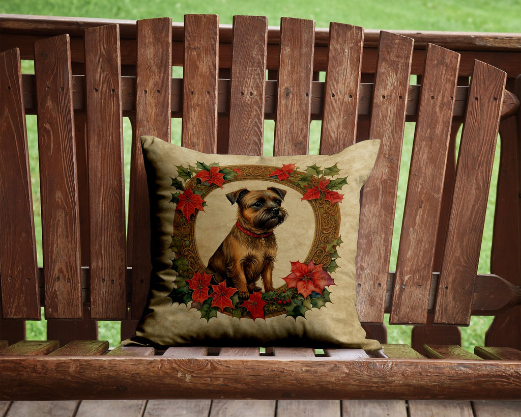 Border Terrier Christmas Flowers Decorative Throw Pillow 14x14 Indoor Outdoor Accent Cushion, Fabric Cover with Insert for Sofa, Bed, Porch & Living Room