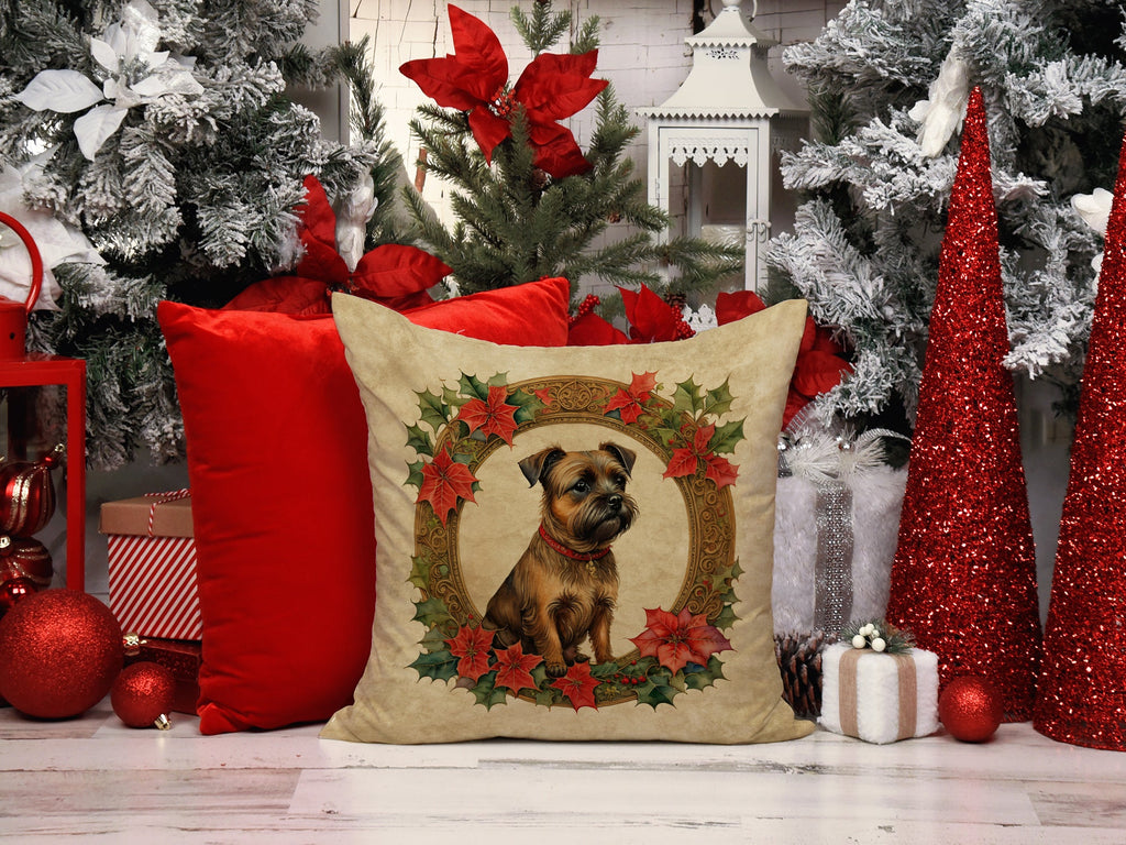 Border Terrier Christmas Flowers Decorative Throw Pillow 18x18 Indoor Outdoor Accent Cushion, Fabric Cover with Insert for Sofa, Bed, Porch & Living Room