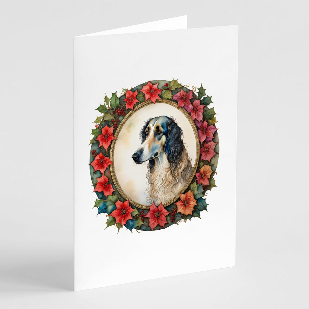 Borzoi Christmas Flowers Greeting Cards Pack of 8 Blank Cards with Envelopes Whimsical A7 Size 5x7