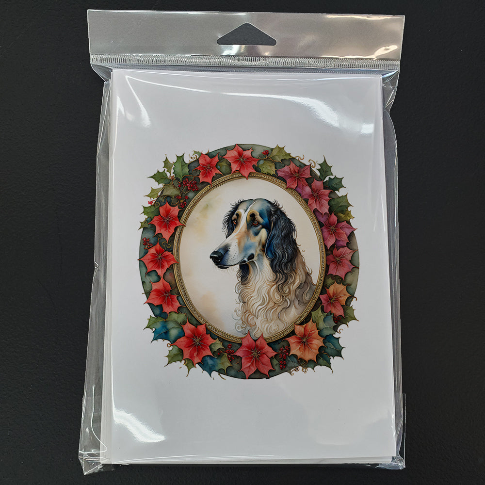Borzoi Christmas Flowers Greeting Cards Pack of 8 Blank Cards with Envelopes Whimsical A7 Size 5x7