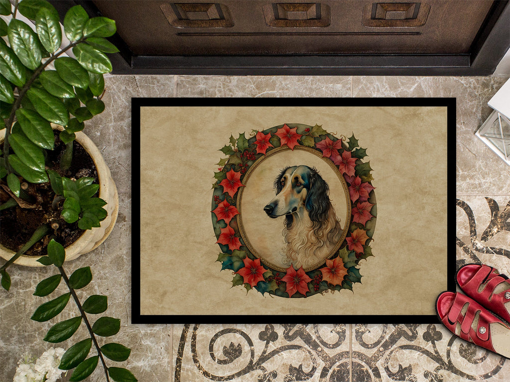 Borzoi Christmas Flowers Doormat Indoor Outdoor 24H X 36W Front Door Mat Rugs for Entryway, Non Slip Washable Low Pile,