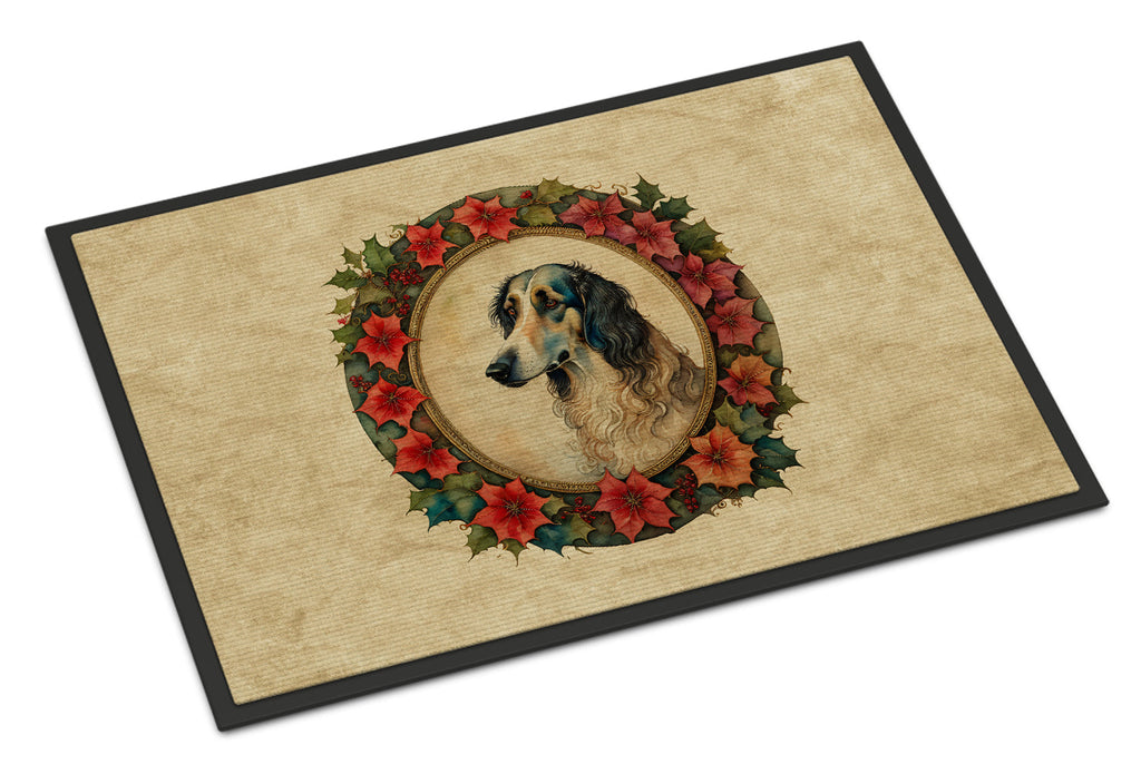 Borzoi Christmas Flowers Doormat Indoor Outdoor 18H X 27W Front Door Mat Rugs for Entryway, Non Slip Washable