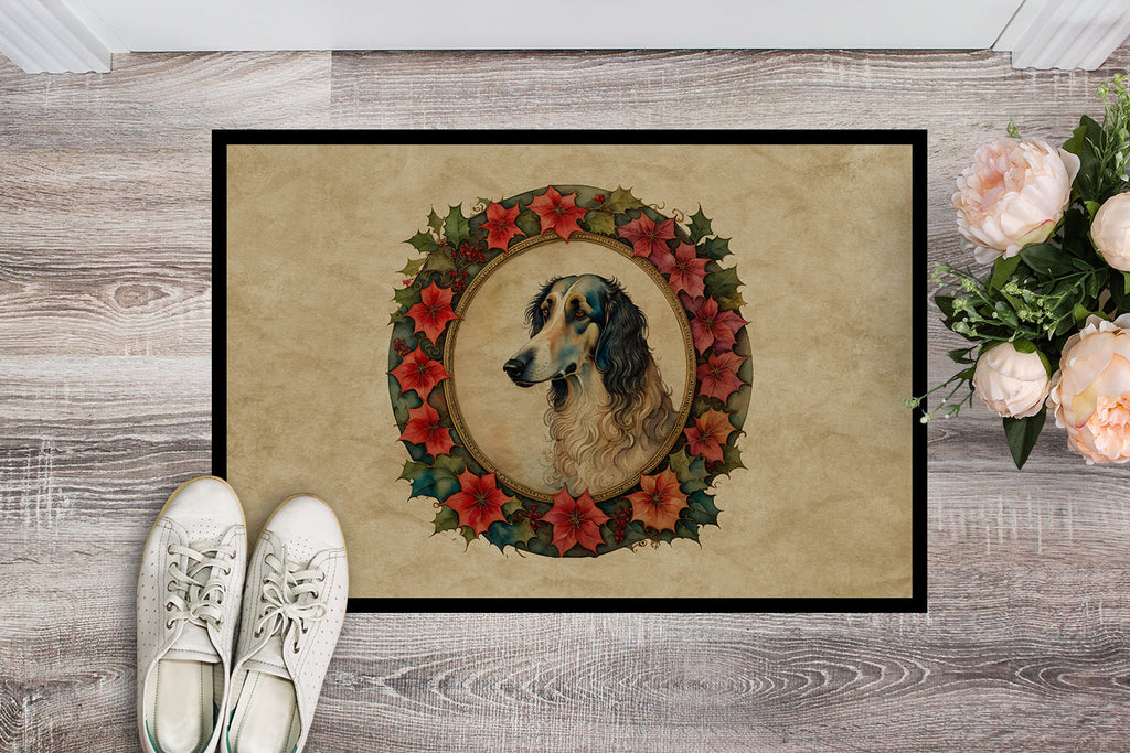Borzoi Christmas Flowers Doormat Indoor Outdoor 18H X 27W Front Door Mat Rugs for Entryway, Non Slip Washable