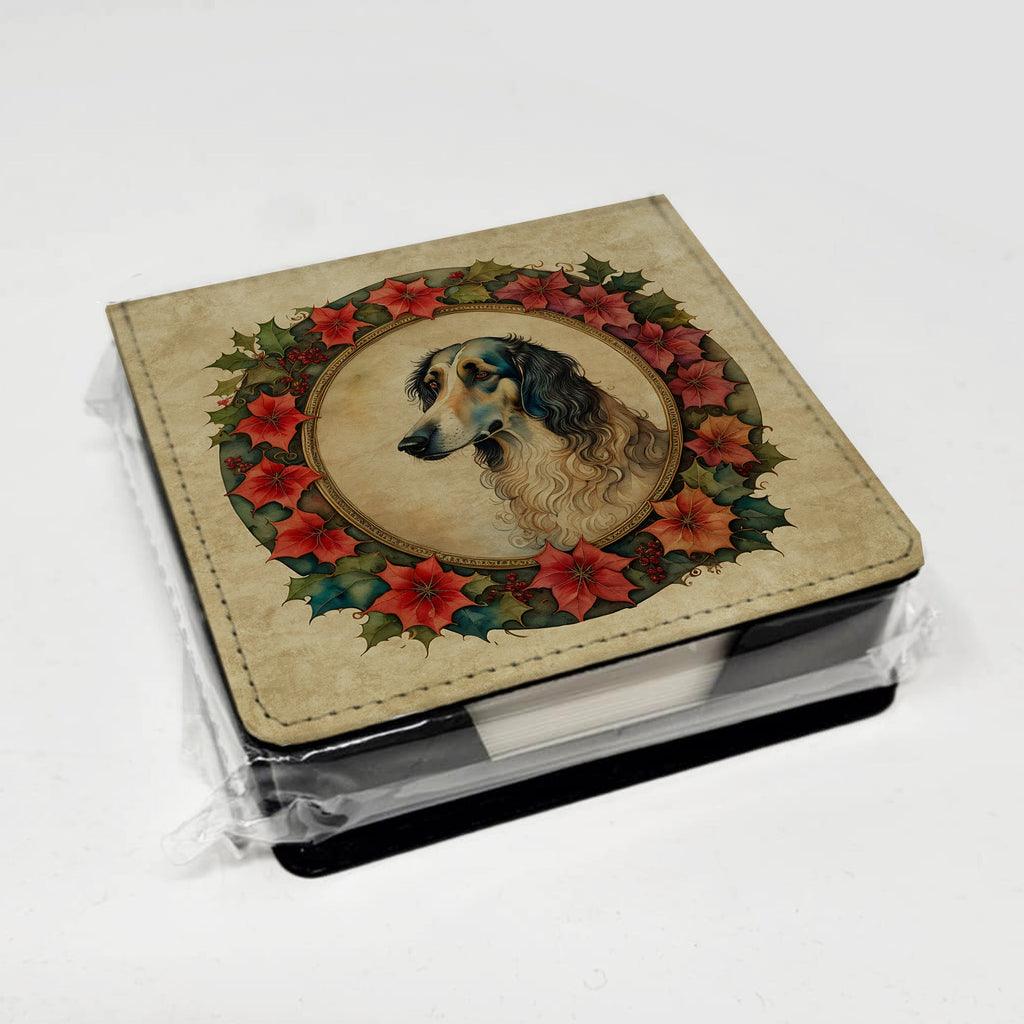 Borzoi Christmas Flowers PU Leather Note Paper Holder with Artist-Designed Cover, Desk Accessory, Office Gift