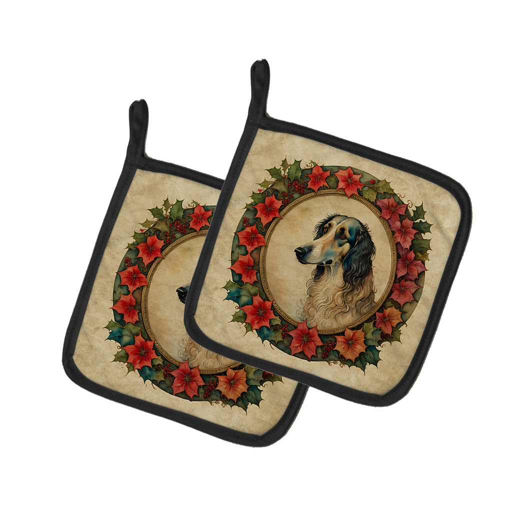 Borzoi Christmas Flowers Pot Holder Set of 2 Heat Resistant Quilted Hot Pads 7.5 x 7.5 Inch, Insulated Kitchen Trivets for Cooking & Baking