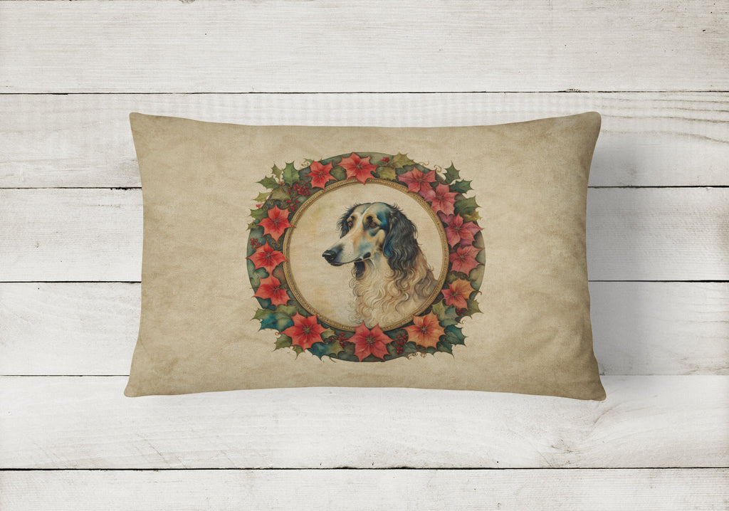 Borzoi Christmas Flowers Decorative Throw Pillow 12x16 Indoor Outdoor Accent Cushion, Fabric Cover with Insert for Sofa, Bed, Porch & Living Room