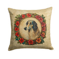 Borzoi Christmas Flowers Decorative Throw Pillow 14x14 Indoor Outdoor Accent Cushion, Fabric Cover with Insert for Sofa, Bed, Porch & Living Room