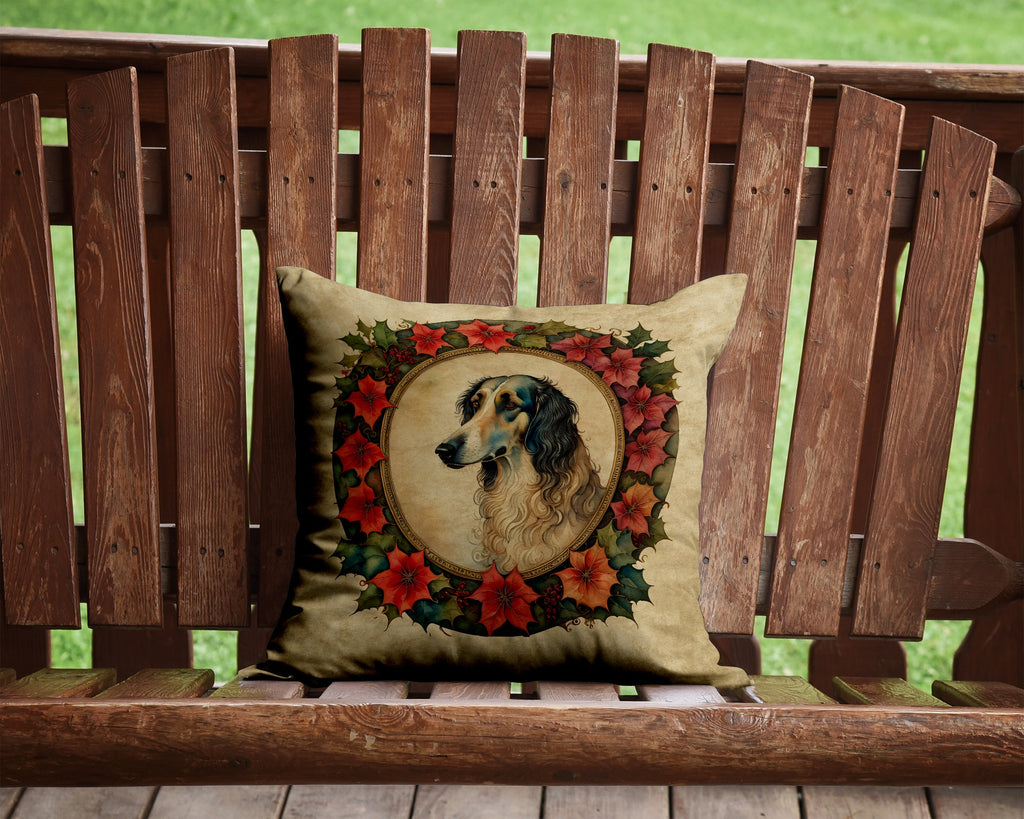 Borzoi Christmas Flowers Decorative Throw Pillow 14x14 Indoor Outdoor Accent Cushion, Fabric Cover with Insert for Sofa, Bed, Porch & Living Room