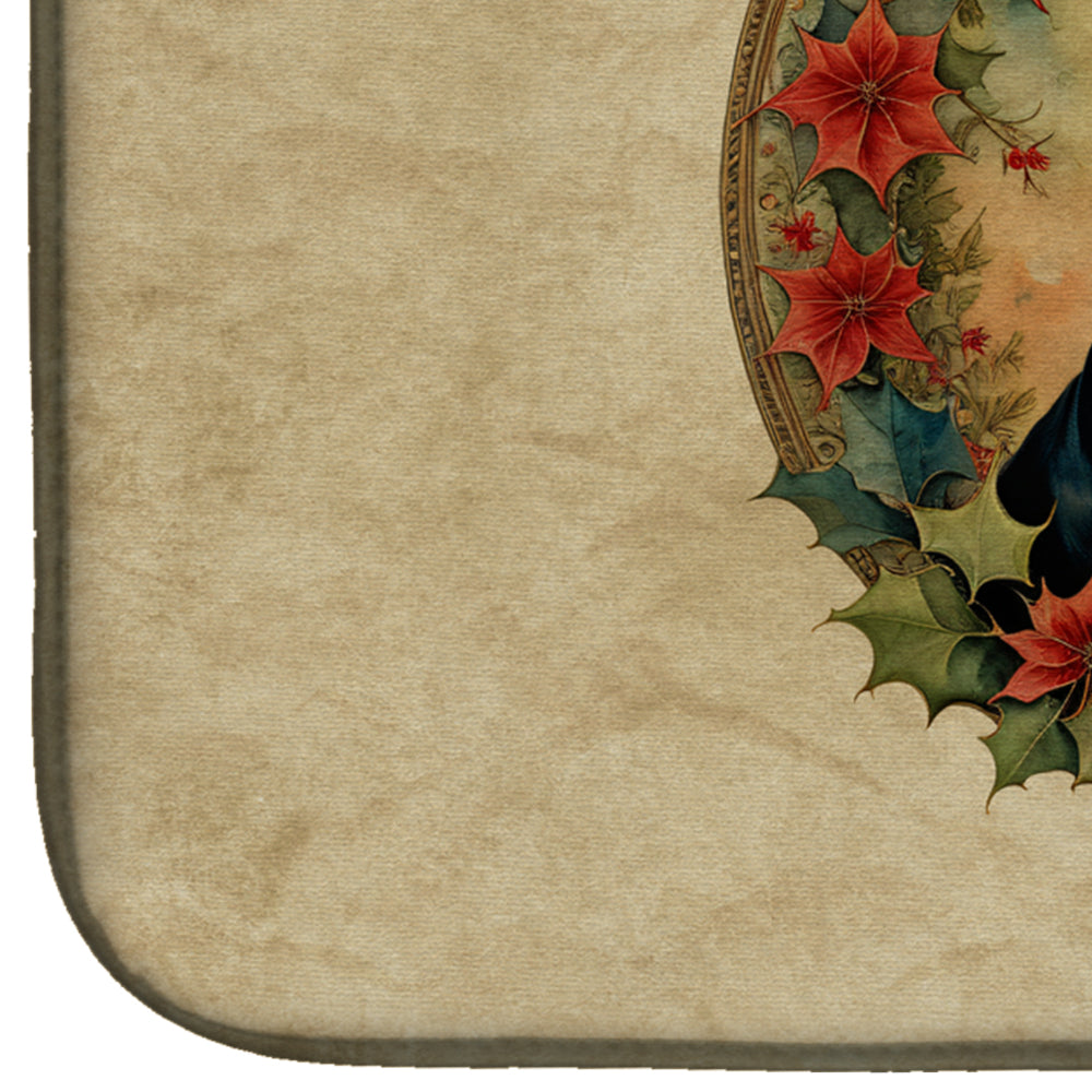 Boston Terrier Christmas Flowers Dish Drying Mat Absorbent Dish Drying Mat Pad for Kitchen Counter Dish Drainer Mat for Countertop, 14 x 21", Multicolor