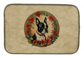 Boston Terrier Christmas Flowers Dish Drying Mat Absorbent Dish Drying Mat Pad for Kitchen Counter Dish Drainer Mat for Countertop, 14 x 21", Multicolor