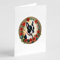 Boston Terrier Christmas Flowers Greeting Cards Pack of 8 Blank Cards with Envelopes Whimsical A7 Size 5x7