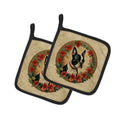 Boston Terrier Christmas Flowers Pot Holder Set of 2 Heat Resistant Quilted Hot Pads 7.5 x 7.5 Inch, Insulated Kitchen Trivets for Cooking & Baking