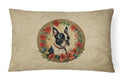 Boston Terrier Christmas Flowers Decorative Throw Pillow 12x16 Indoor Outdoor Accent Cushion, Fabric Cover with Insert for Sofa, Bed, Porch & Living Room