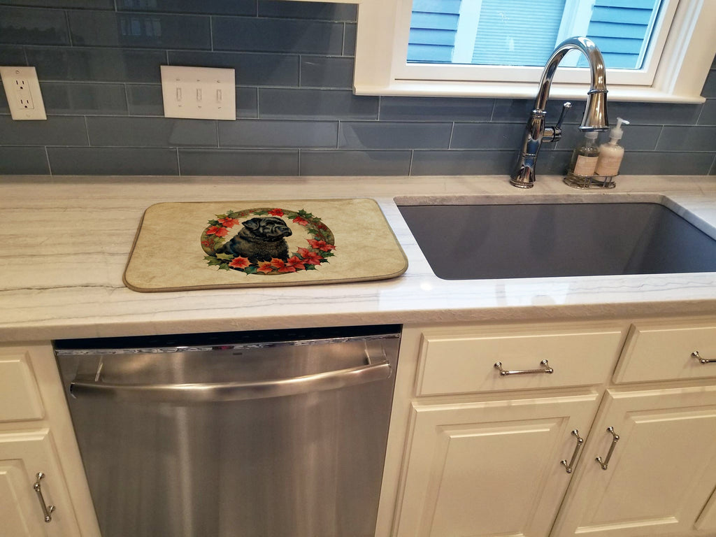 Bouvier des Flandres Christmas Flowers Dish Drying Mat Absorbent Dish Drying Mat Pad for Kitchen Counter Dish Drainer Mat for Countertop, 14 x 21", Multicolor