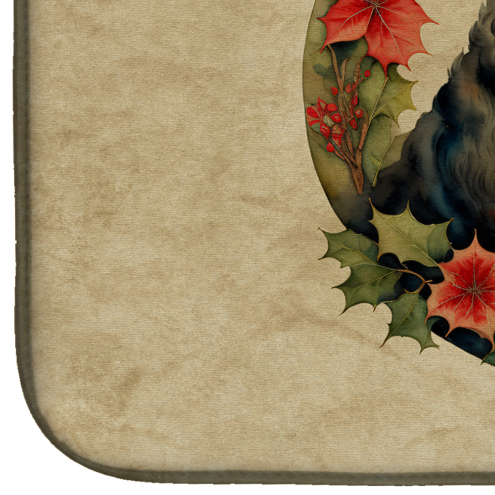 Bouvier des Flandres Christmas Flowers Dish Drying Mat Absorbent Dish Drying Mat Pad for Kitchen Counter Dish Drainer Mat for Countertop, 14 x 21", Multicolor