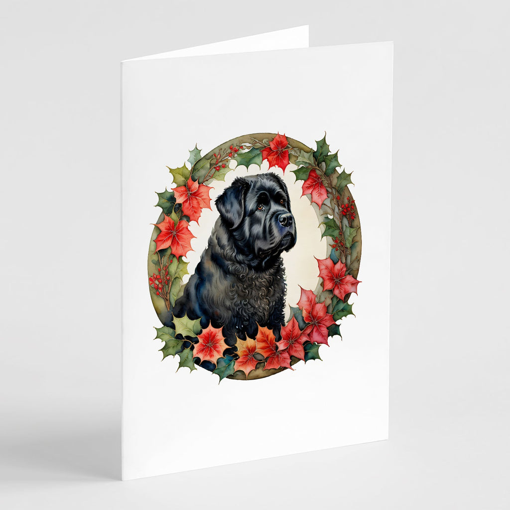 Bouvier des Flandres Christmas Flowers Greeting Cards Pack of 8 Blank Cards with Envelopes Whimsical A7 Size 5x7