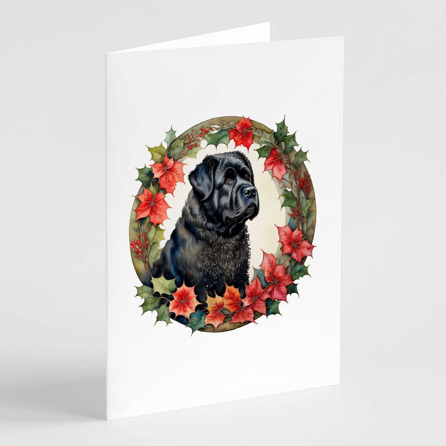 Bouvier des Flandres Christmas Flowers Greeting Cards Pack of 8 Blank Cards with Envelopes Whimsical A7 Size 5x7