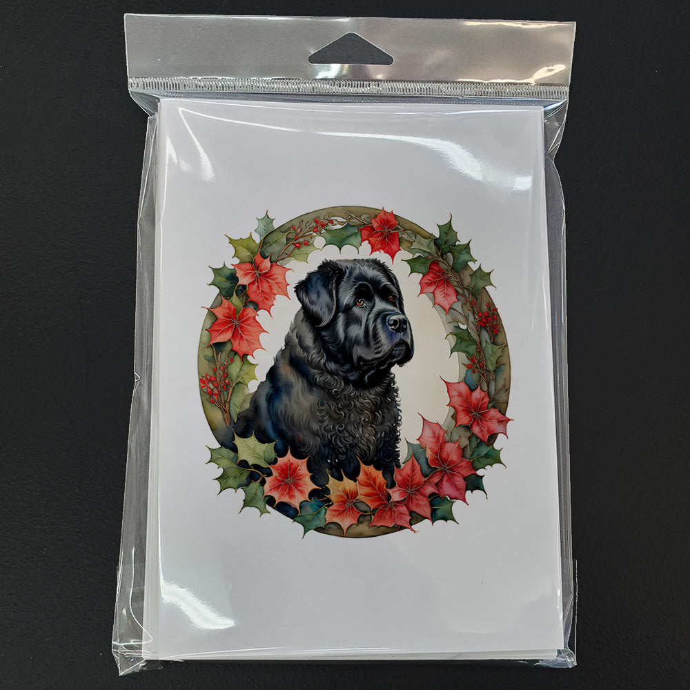 Bouvier des Flandres Christmas Flowers Greeting Cards Pack of 8 Blank Cards with Envelopes Whimsical A7 Size 5x7