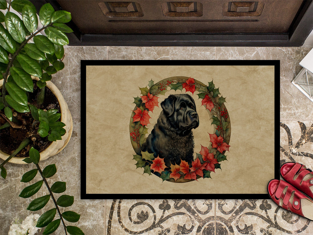 Bouvier des Flandres Christmas Flowers Doormat Indoor Outdoor 24H X 36W Front Door Mat Rugs for Entryway, Non Slip Washable Low Pile,