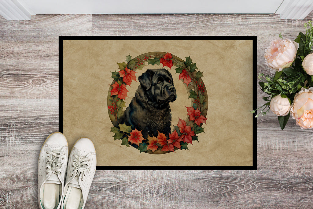 Bouvier des Flandres Christmas Flowers Doormat Indoor Outdoor 18H X 27W Front Door Mat Rugs for Entryway, Non Slip Washable