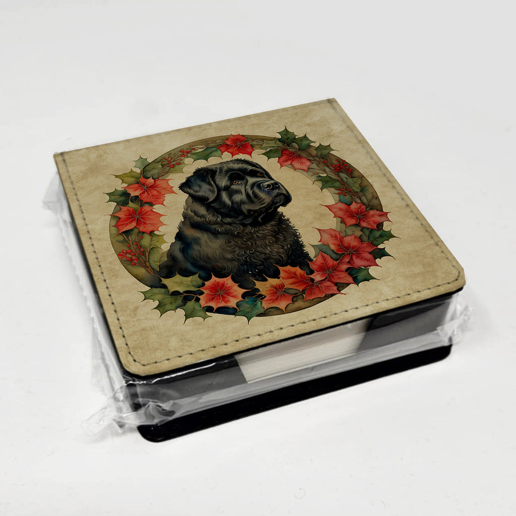 Bouvier des Flandres Christmas Flowers PU Leather Note Paper Holder with Artist-Designed Cover, Desk Accessory, Office Gift