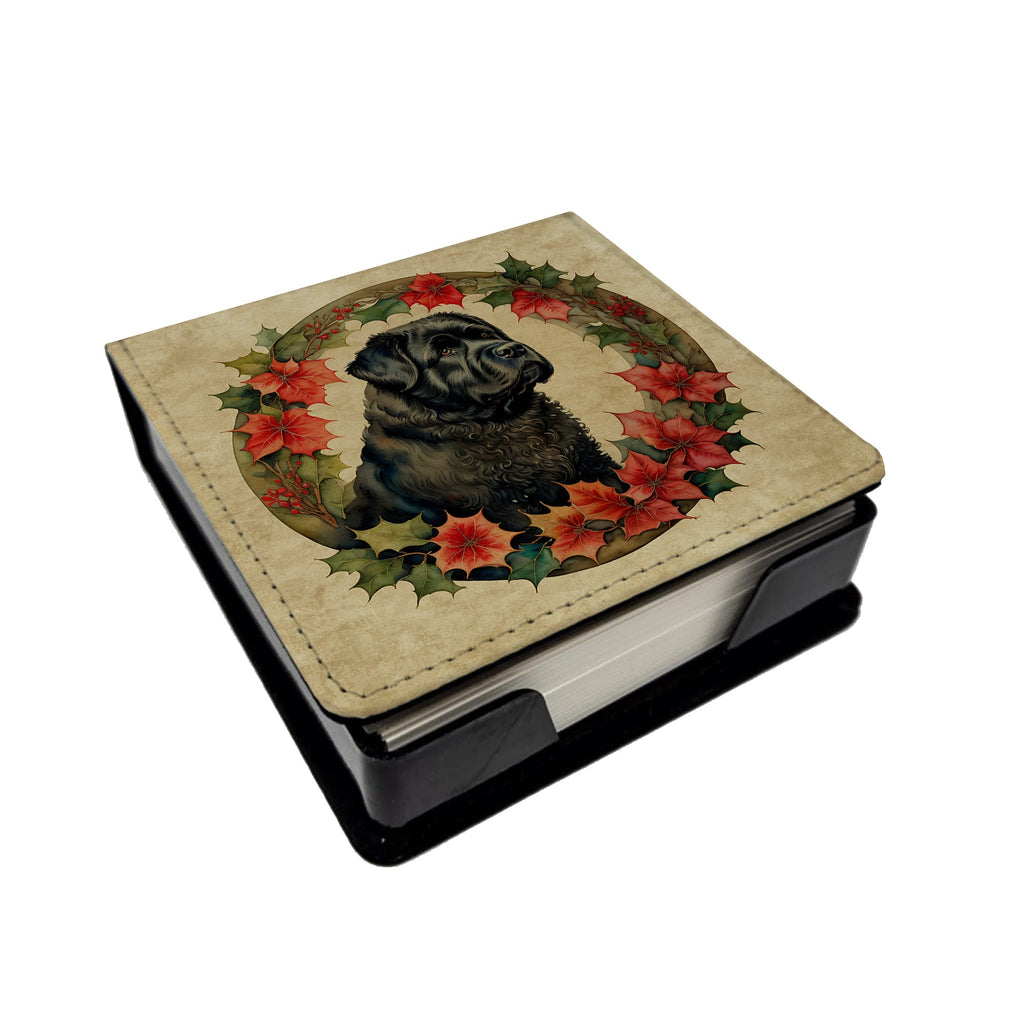 Bouvier des Flandres Christmas Flowers PU Leather Note Paper Holder with Artist-Designed Cover, Desk Accessory, Office Gift