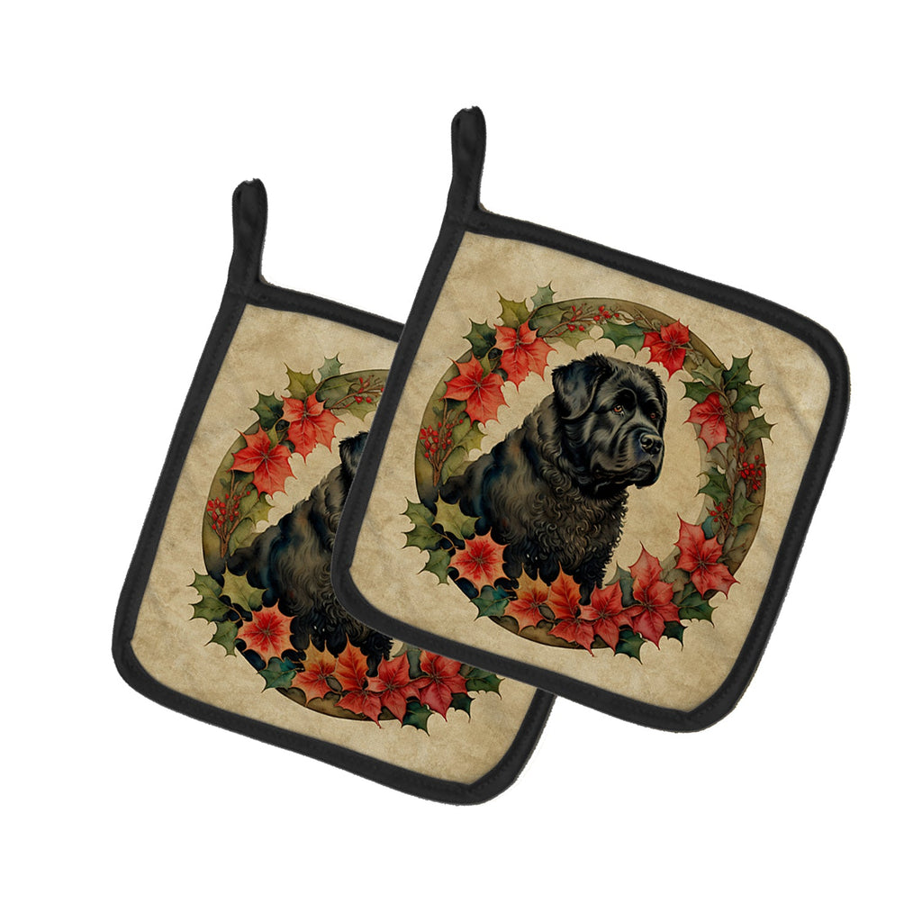 Bouvier des Flandres Christmas Flowers Pot Holder Set of 2 Heat Resistant Quilted Hot Pads 7.5 x 7.5 Inch, Insulated Kitchen Trivets for Cooking & Baking