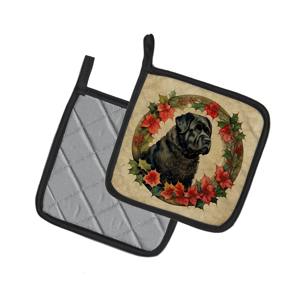 Bouvier des Flandres Christmas Flowers Pot Holder Set of 2 Heat Resistant Quilted Hot Pads 7.5 x 7.5 Inch, Insulated Kitchen Trivets for Cooking & Baking