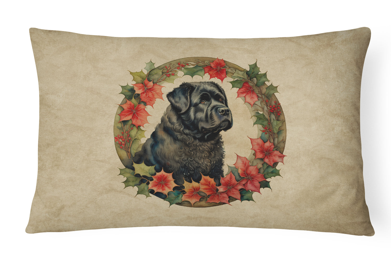 Bouvier des Flandres Christmas Flowers Decorative Throw Pillow 12x16 Indoor Outdoor Accent Cushion, Fabric Cover with Insert for Sofa, Bed, Porch & Living Room
