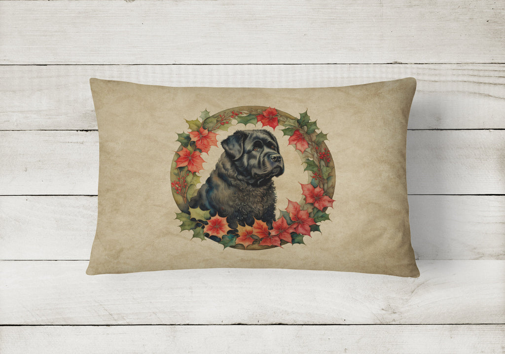 Bouvier des Flandres Christmas Flowers Decorative Throw Pillow 12x16 Indoor Outdoor Accent Cushion, Fabric Cover with Insert for Sofa, Bed, Porch & Living Room
