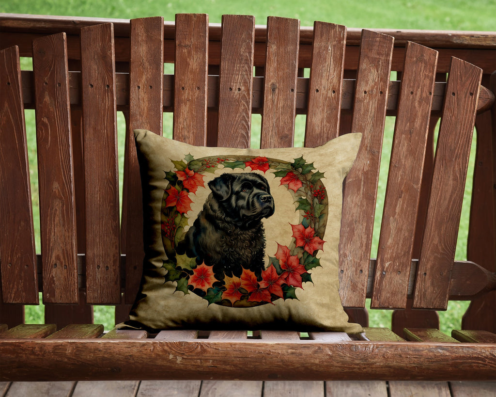 Bouvier des Flandres Christmas Flowers Decorative Throw Pillow 14x14 Indoor Outdoor Accent Cushion, Fabric Cover with Insert for Sofa, Bed, Porch & Living Room