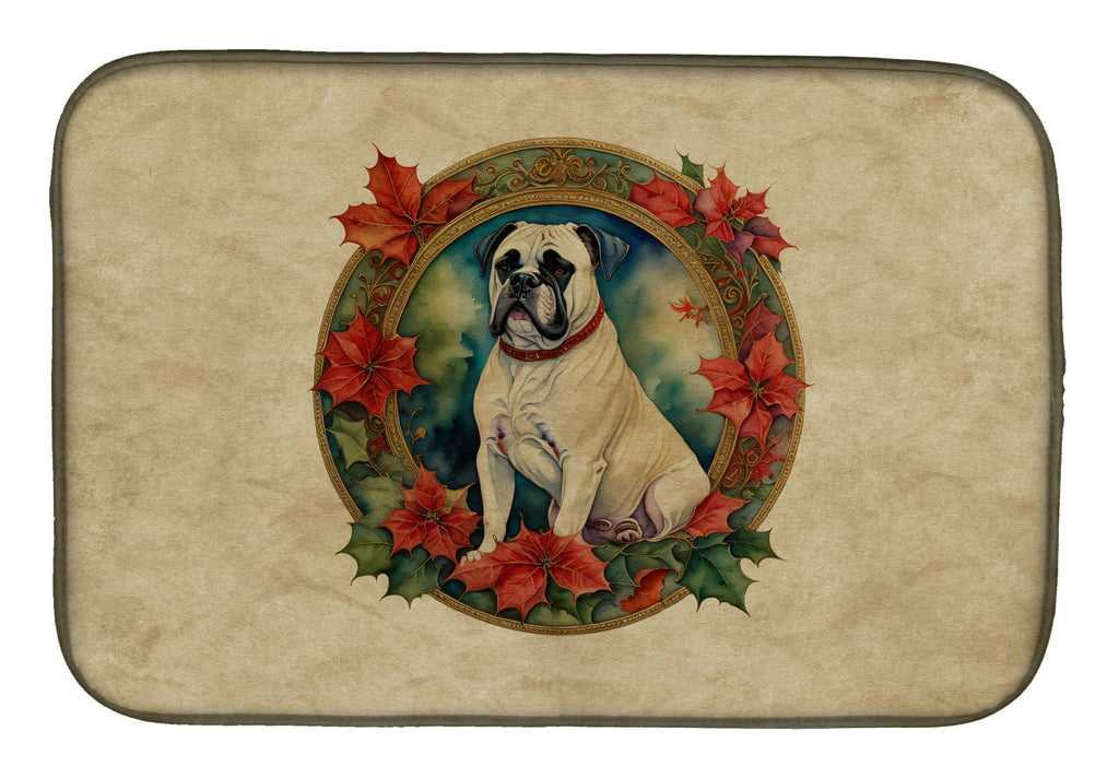 White Boxer Christmas Flowers Dish Drying Mat Absorbent Dish Drying Mat Pad for Kitchen Counter Dish Drainer Mat for Countertop, 14 x 21", Multicolor