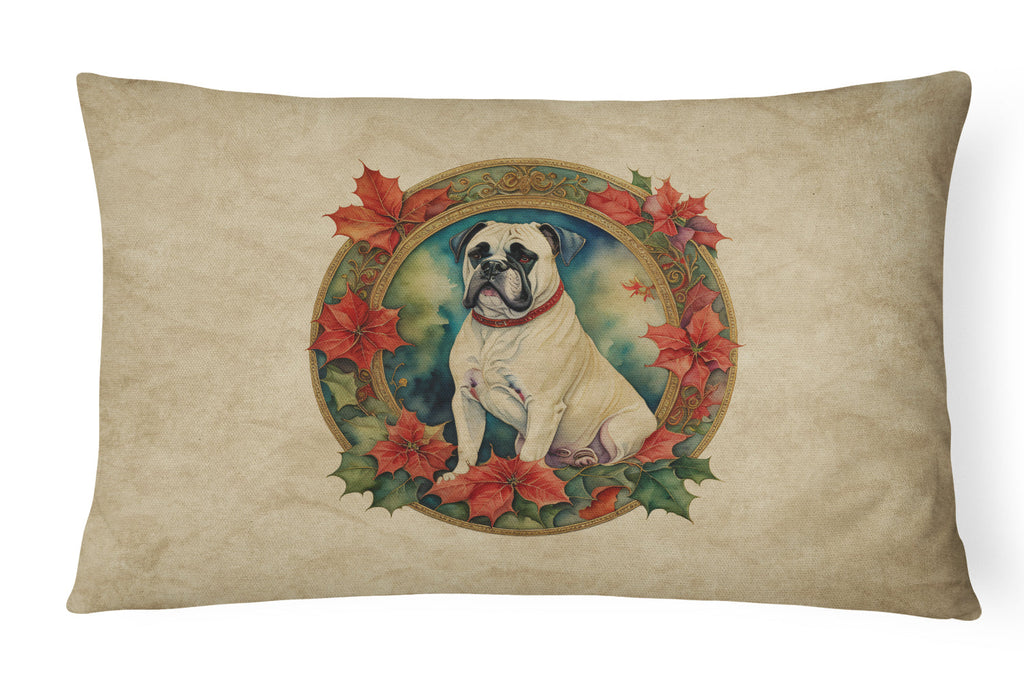 White Boxer Christmas Flowers Decorative Throw Pillow 12x16 Indoor Outdoor Accent Cushion, Fabric Cover with Insert for Sofa, Bed, Porch & Living Room