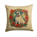 White Boxer Christmas Flowers Decorative Throw Pillow 14x14 Indoor Outdoor Accent Cushion, Fabric Cover with Insert for Sofa, Bed, Porch & Living Room