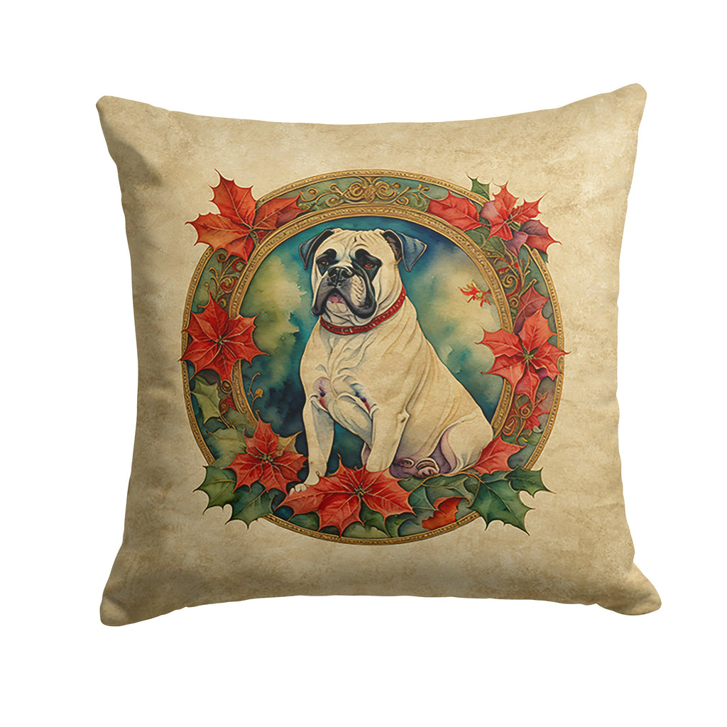 White Boxer Christmas Flowers Decorative Throw Pillow 18x18 Indoor Outdoor Accent Cushion, Fabric Cover with Insert for Sofa, Bed, Porch & Living Room