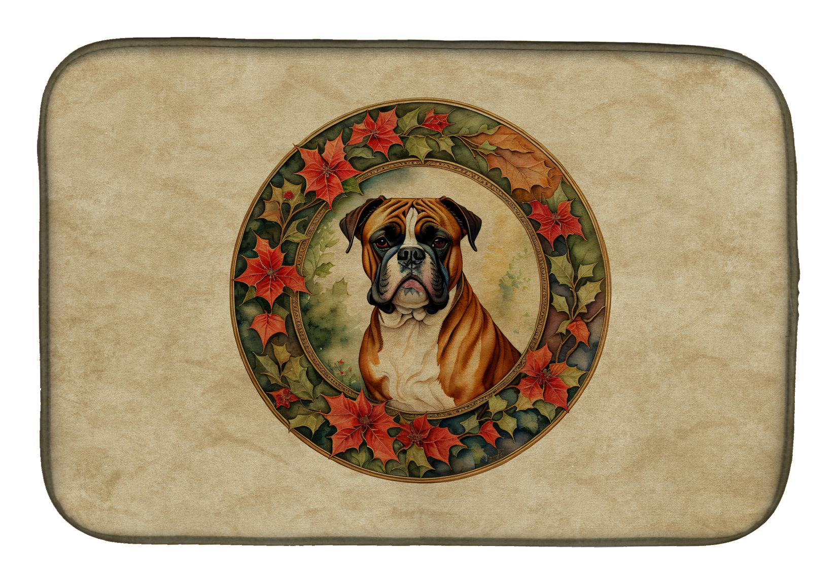 Boxer Christmas Flowers Dish Drying Mat Absorbent Dish Drying Mat Pad for Kitchen Counter Dish Drainer Mat for Countertop, 14 x 21", Multicolor
