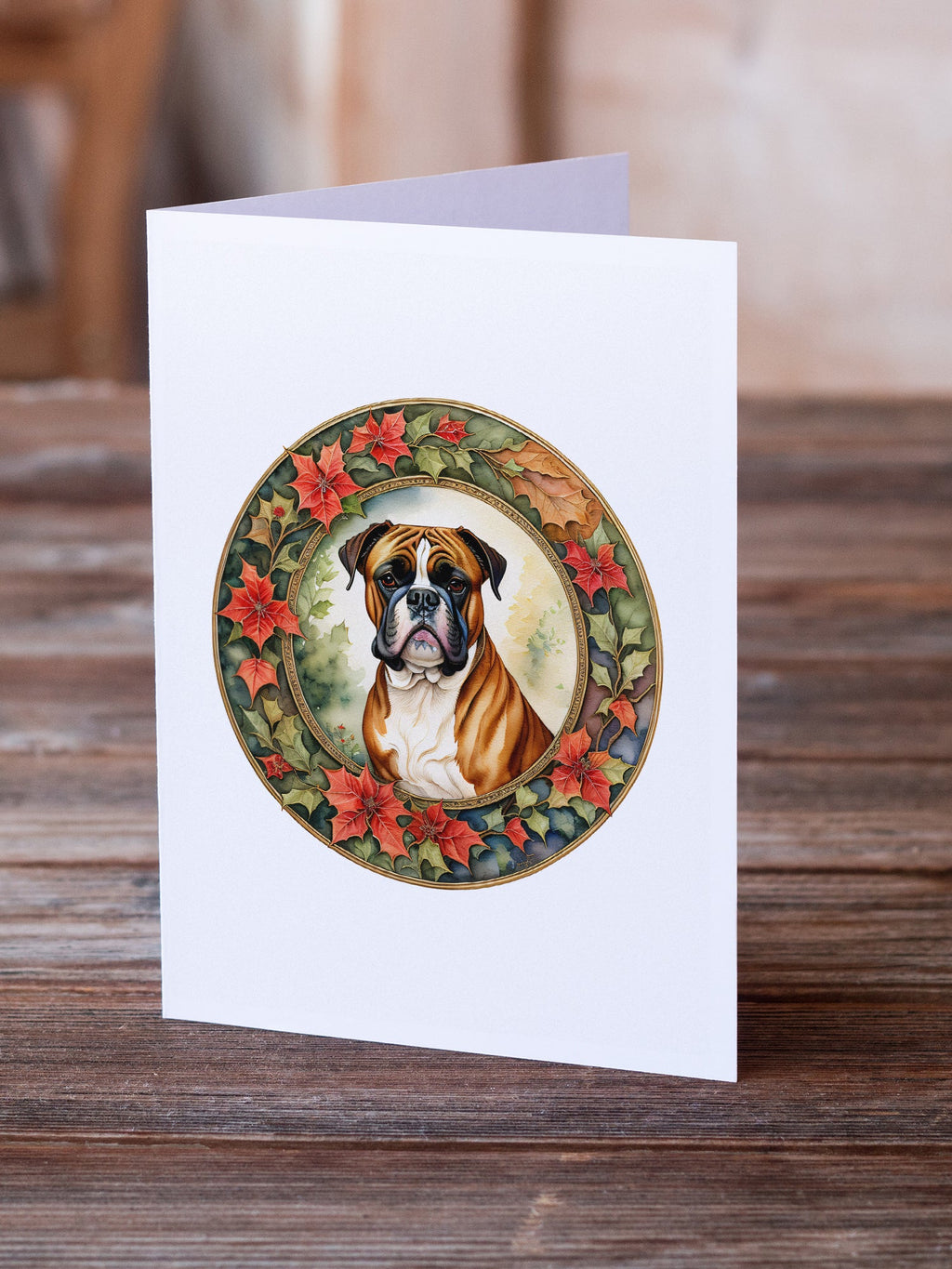 Boxer Christmas Flowers Greeting Cards Pack of 8 Blank Cards with Envelopes Whimsical A7 Size 5x7