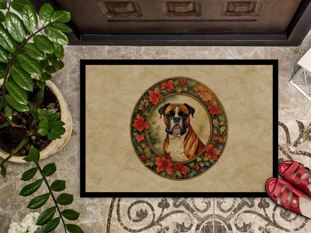 Boxer Christmas Flowers Doormat Indoor Outdoor 24H X 36W Front Door Mat Rugs for Entryway, Non Slip Washable Low Pile,