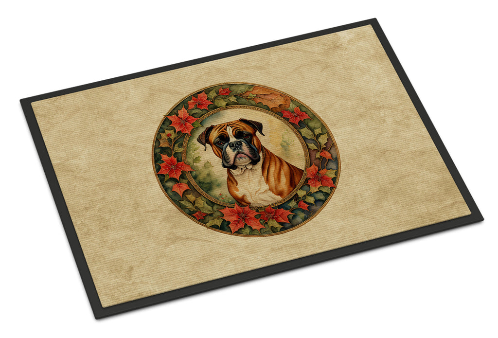 Boxer Christmas Flowers Doormat Indoor Outdoor 18H X 27W Front Door Mat Rugs for Entryway, Non Slip Washable