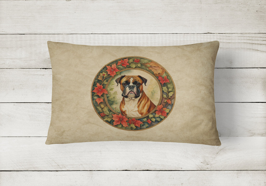 Boxer Christmas Flowers Decorative Throw Pillow 12x16 Indoor Outdoor Accent Cushion, Fabric Cover with Insert for Sofa, Bed, Porch & Living Room