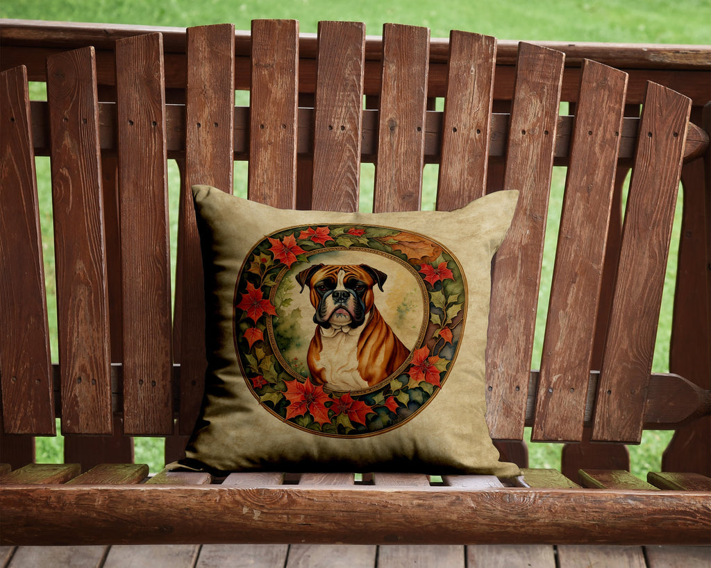 Boxer Christmas Flowers Decorative Throw Pillow 14x14 Indoor Outdoor Accent Cushion, Fabric Cover with Insert for Sofa, Bed, Porch & Living Room