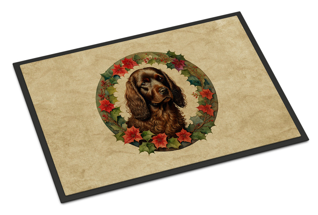 Boykin Spaniel Christmas Flowers Doormat Indoor Outdoor 18H X 27W Front Door Mat Rugs for Entryway, Non Slip Washable