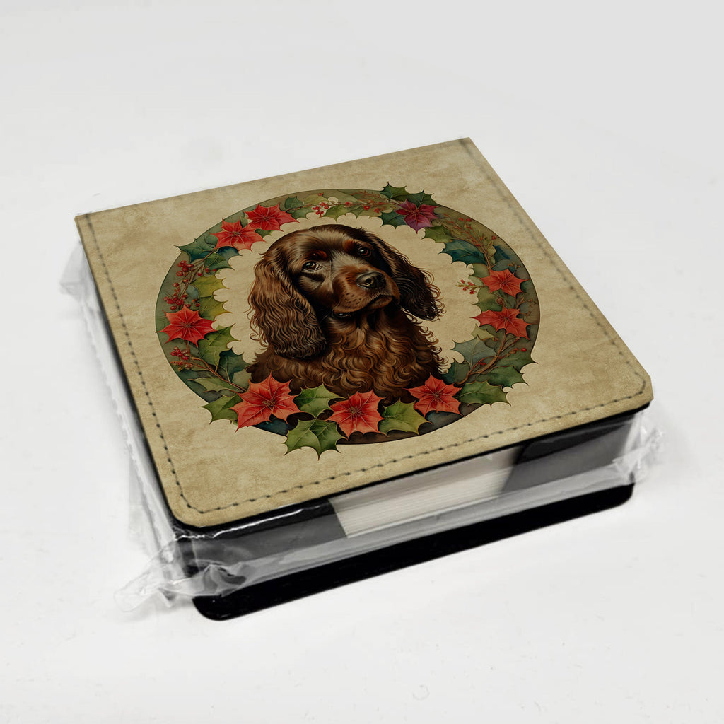 Boykin Spaniel Christmas Flowers PU Leather Note Paper Holder with Artist-Designed Cover, Desk Accessory, Office Gift