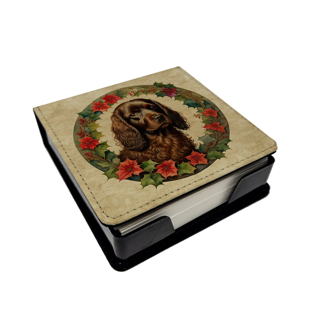 Boykin Spaniel Christmas Flowers PU Leather Note Paper Holder with Artist-Designed Cover, Desk Accessory, Office Gift