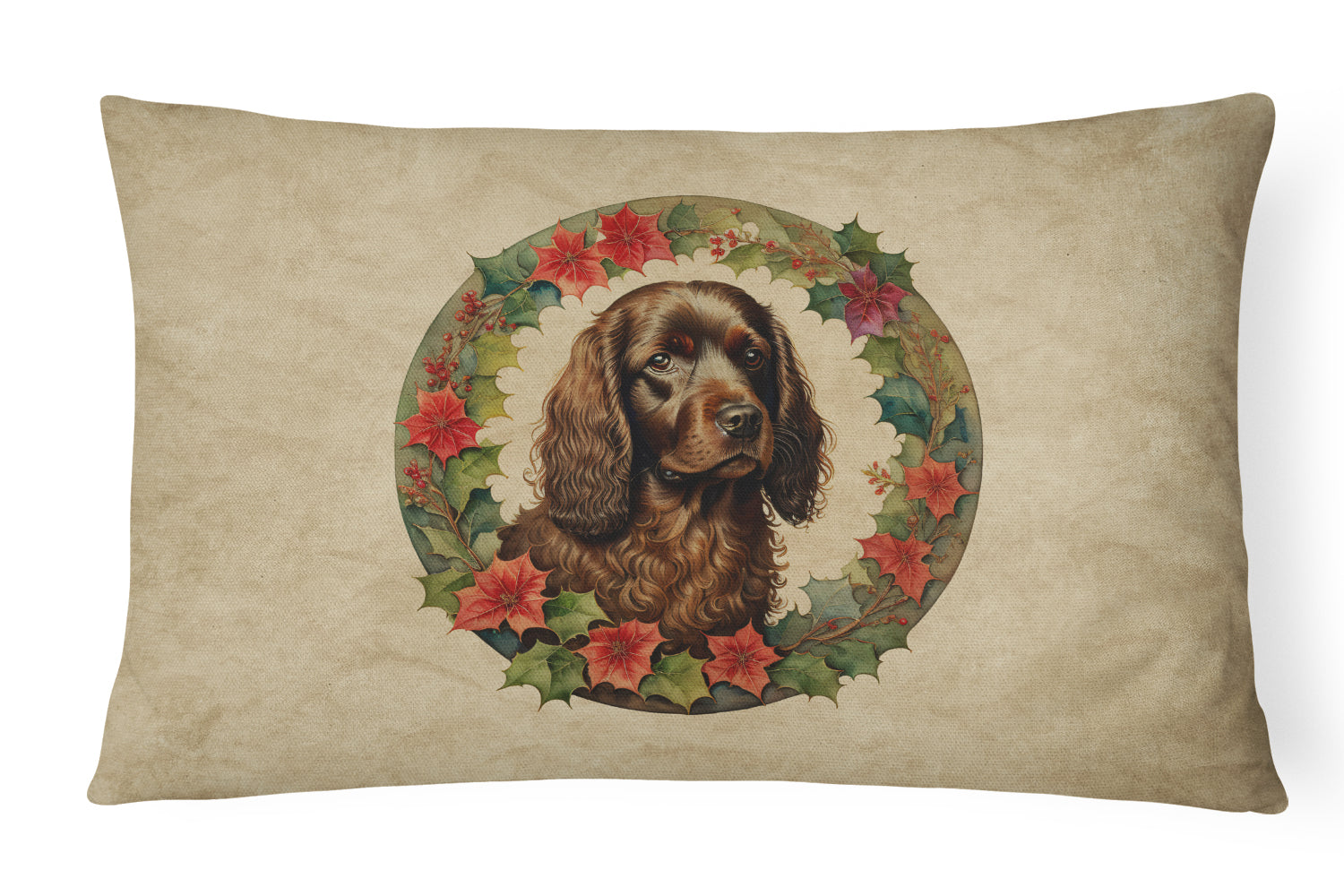 Boykin Spaniel Christmas Flowers Decorative Throw Pillow 12x16 Indoor Outdoor Accent Cushion, Fabric Cover with Insert for Sofa, Bed, Porch & Living Room