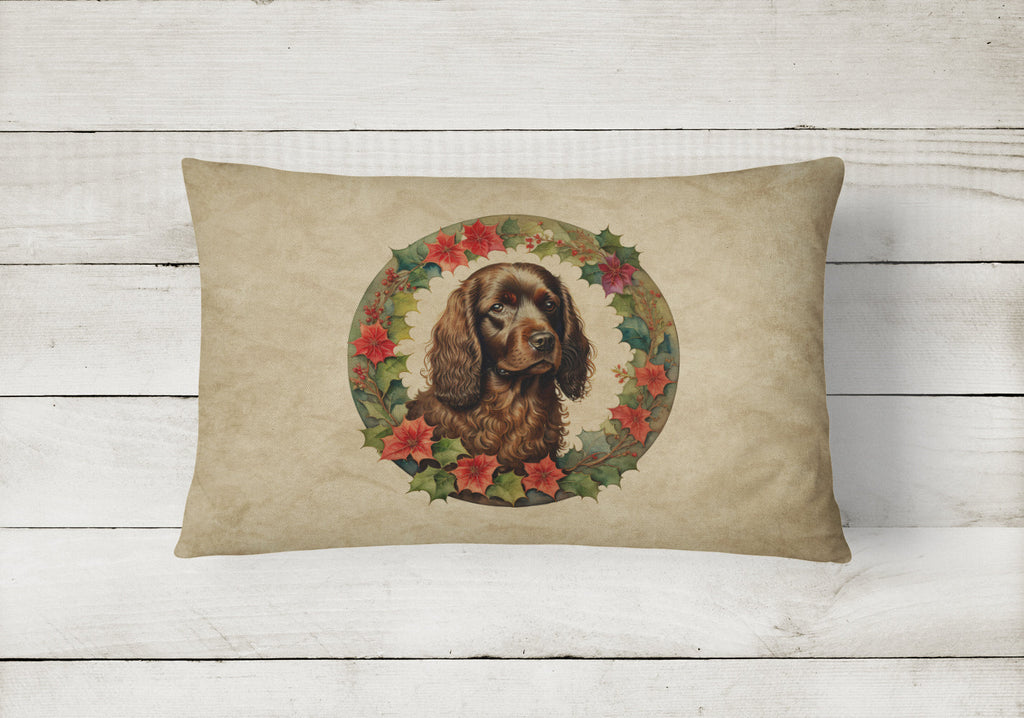 Boykin Spaniel Christmas Flowers Decorative Throw Pillow 12x16 Indoor Outdoor Accent Cushion, Fabric Cover with Insert for Sofa, Bed, Porch & Living Room
